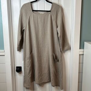 Balticlinen Lagenlook Tan 3/4 Sleeve Women's Tunic Linen Dress. Size 46 EU/14 US